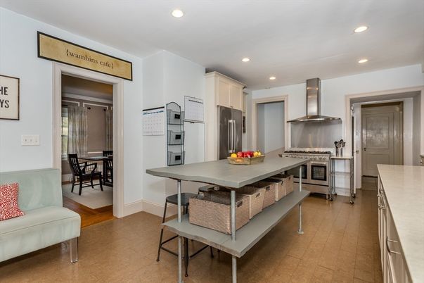 Dining room, Interior, Kitchen, Recessed Lighting, Stainless Steel Appliances, Wood Texture Flooring