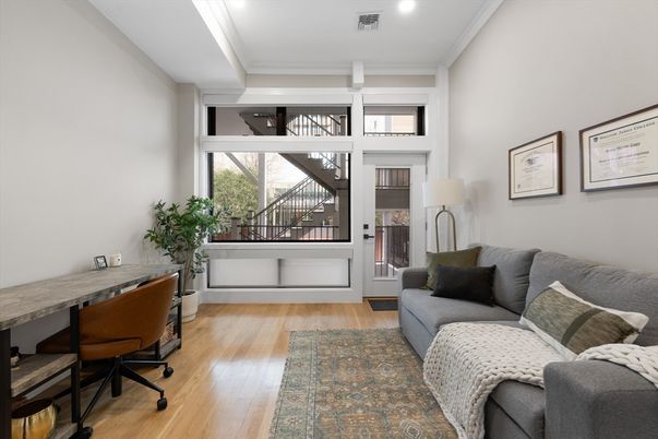 Home Office, Interior, Living room, Recessed Lighting, Wood Texture Flooring