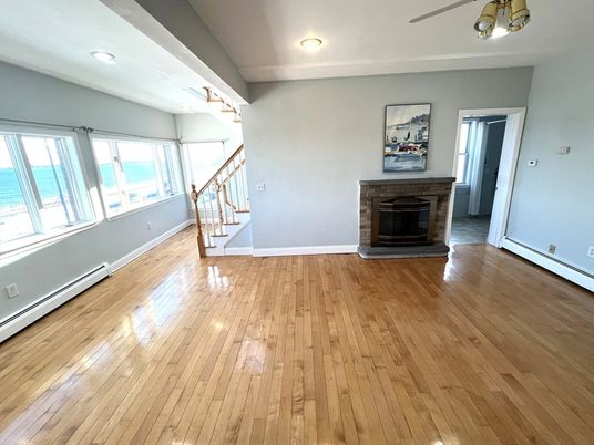Empty room, Fireplace, Interior, Recessed Lighting, Wood Texture Flooring