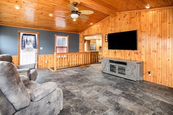 Interior, Living room, Recessed Lighting, Wooden Ceilings, Wooden Walls