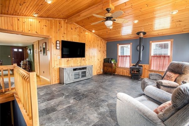 Fireplace, Interior, Living room, Recessed Lighting, Wooden Beams, Wooden Ceilings, Wood Texture Flooring, Wooden Walls