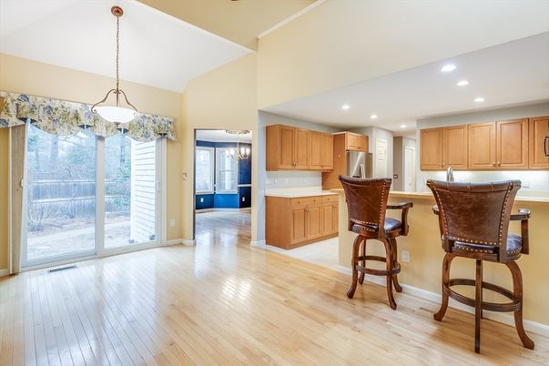 Interior, Kitchen, Pendant Lights, Recessed Lighting, Wood Texture Flooring