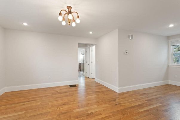 Empty room, Interior, Recessed Lighting, Wood Texture Flooring
