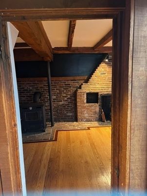 Fireplace, Interior, Stone Walls, Wooden Beams, Wood Texture Flooring