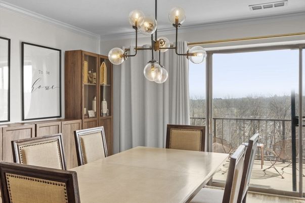 Dining room, Interior, Pendant Lights, Wood Texture Flooring