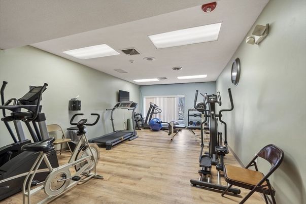 Fitness Equipment, Interior, Recessed Lighting, Wood Texture Flooring
