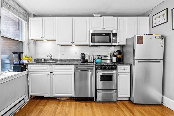 Interior, Kitchen, Stainless Steel Appliances, Wood Texture Flooring