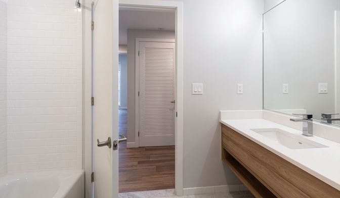 Bathroom, Dual Sink Vanities, Interior, Wood Texture Flooring