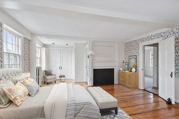 Bedroom, Fireplace, Interior, Wood Texture Flooring