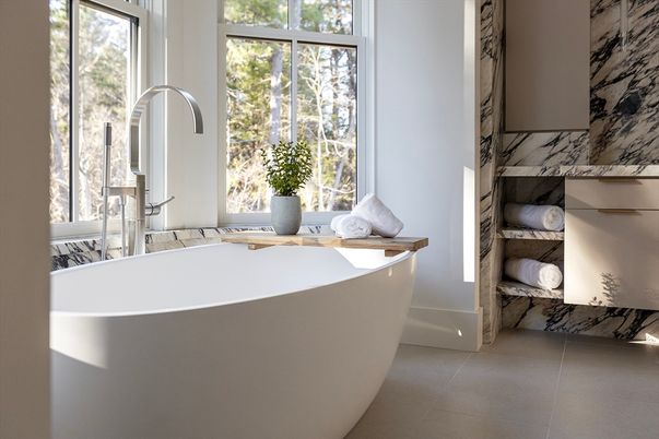 Bathroom, Free Standing Baths, Interior, Marble Walls