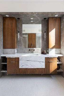 Bathroom, Interior, Marble Walls, Recessed Lighting