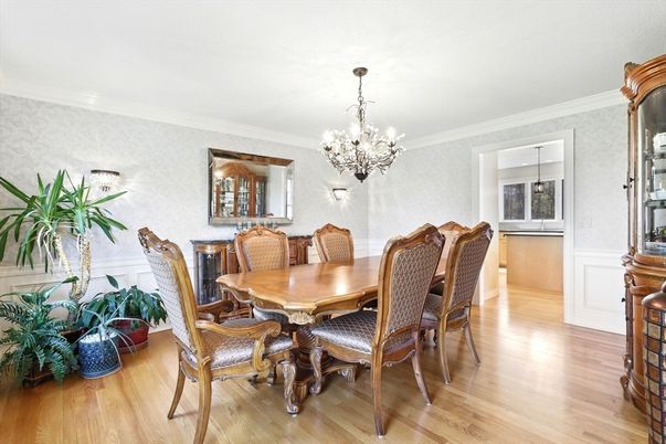 Chandelier, Dining room, Interior, Wood Texture Flooring