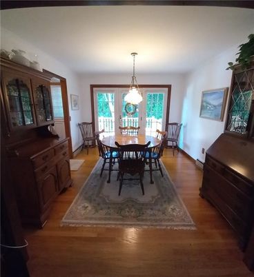 Dining room, Interior, Pendant Lights, Wood Texture Flooring