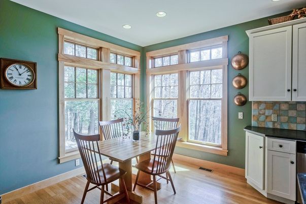 Dining room, Interior, Recessed Lighting, Wood Texture Flooring