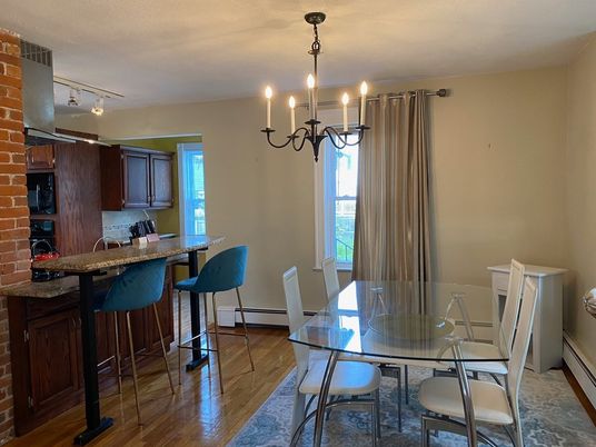 Chandelier, Dining room, Interior, Stone Walls, Wood Texture Flooring