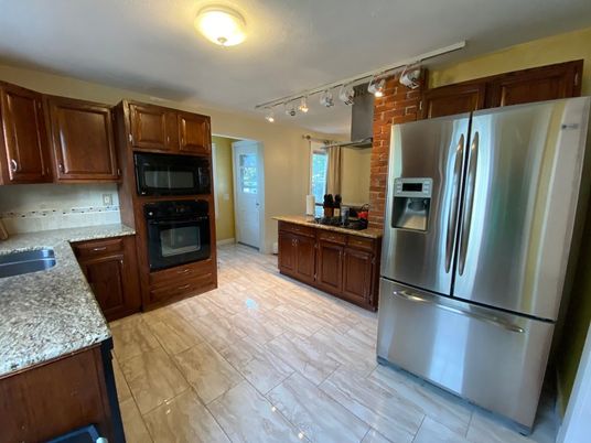 Interior, Kitchen, Stainless Steel Appliances, Wood Texture Flooring