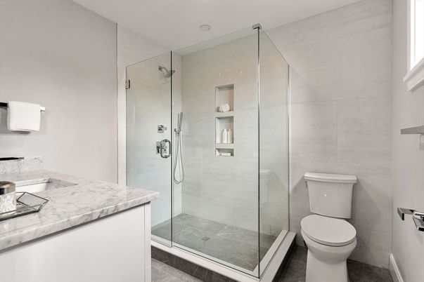 Bathroom, Glass Shower, Interior, Recessed Lighting