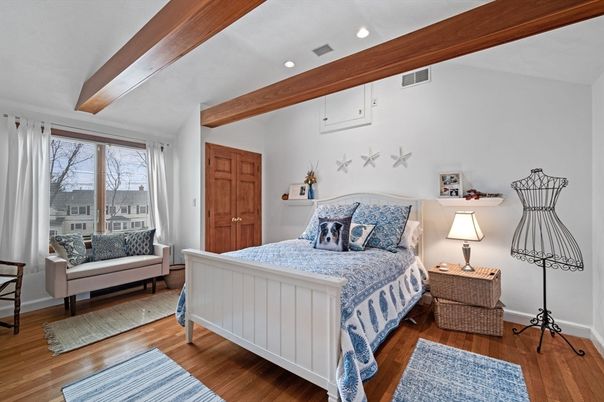 Bedroom, Interior, Recessed Lighting, Wooden Beams, Wood Texture Flooring