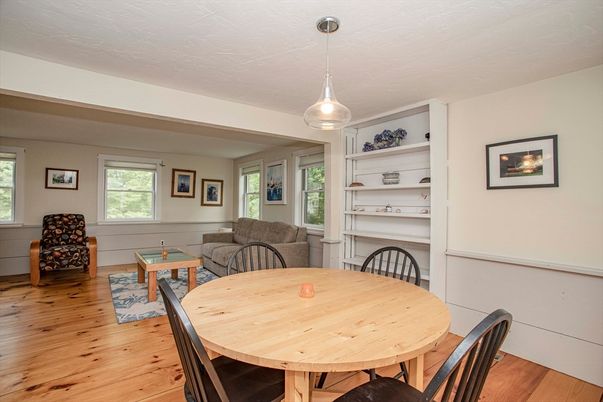 Dining room, Interior, Pendant Lights, Wood Texture Flooring