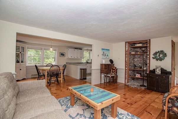 Dining room, Interior, Pendant Lights, Wood Texture Flooring