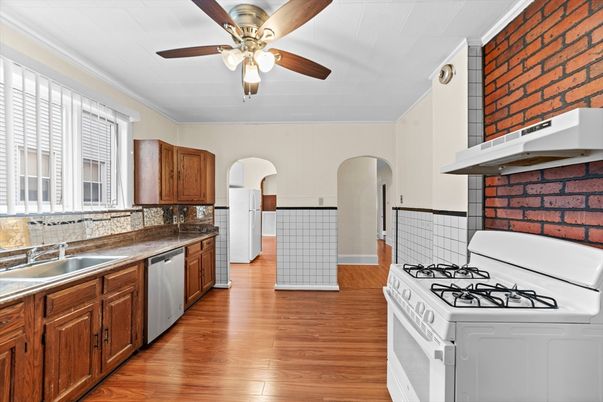 Interior, Kitchen, Stone Walls, Wood Texture Flooring