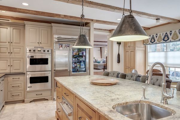 Interior, Kitchen, Pendant Lights, Recessed Lighting, Stainless Steel Appliances, Wooden Beams