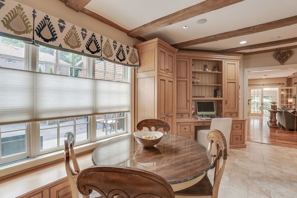 Dining room, Interior, Recessed Lighting, Wooden Beams
