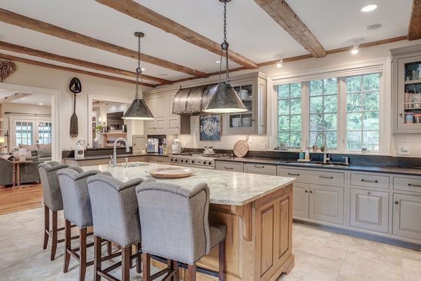 Interior, Kitchen, Living room, Pendant Lights, Recessed Lighting, Stainless Steel Appliances, Wooden Beams