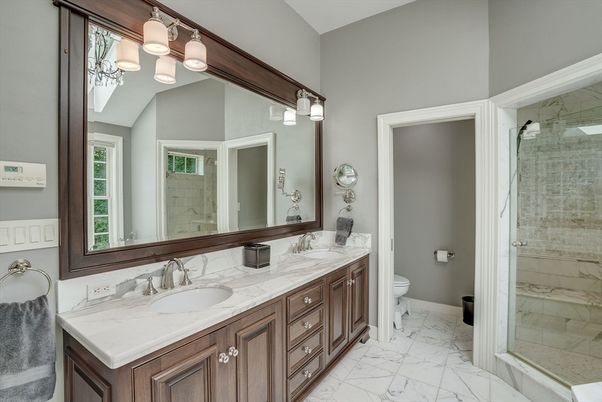 Bathroom, Dual Sink Vanities, Glass Shower, Interior, Marble