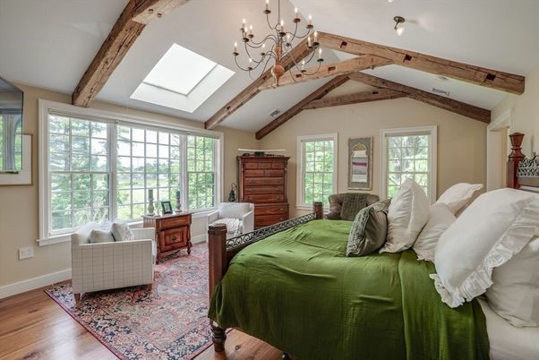 Bedroom, Chandelier, Interior, Wooden Beams, Wood Texture Flooring