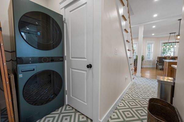 Interior, Pendant Lights, Recessed Lighting, Utility Closets, Washer, Wood Texture Flooring