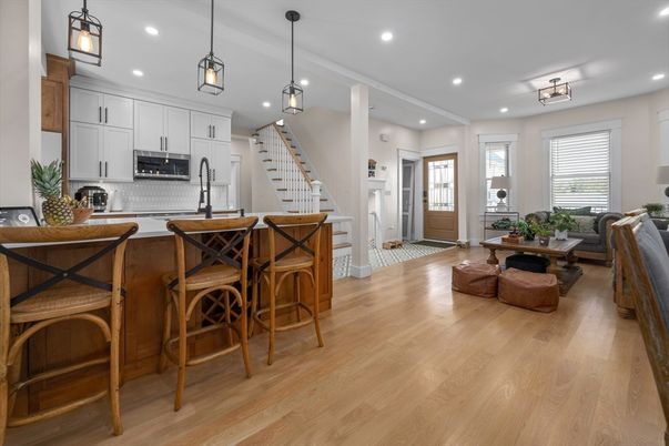 Interior, Kitchen, Living room, Pendant Lights, Recessed Lighting, Stainless Steel Appliances, Wood Texture Flooring
