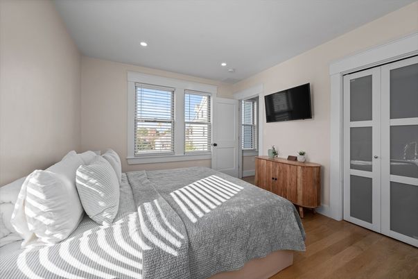 Bedroom, Interior, Recessed Lighting, Wood Texture Flooring