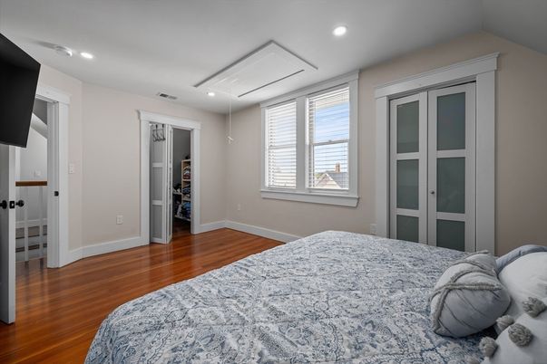 Bedroom, Interior, Recessed Lighting, Wood Texture Flooring