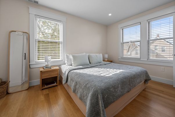 Bedroom, Interior, Recessed Lighting, Wood Texture Flooring