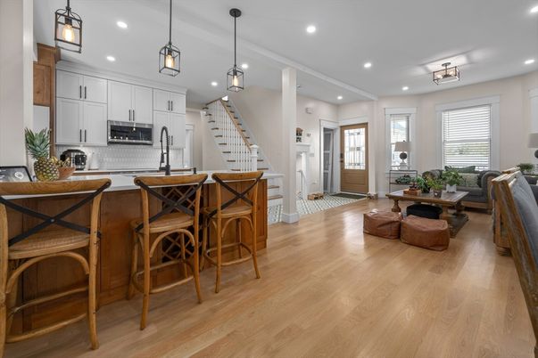 Interior, Kitchen, Living room, Pendant Lights, Recessed Lighting, Stainless Steel Appliances, Wood Texture Flooring