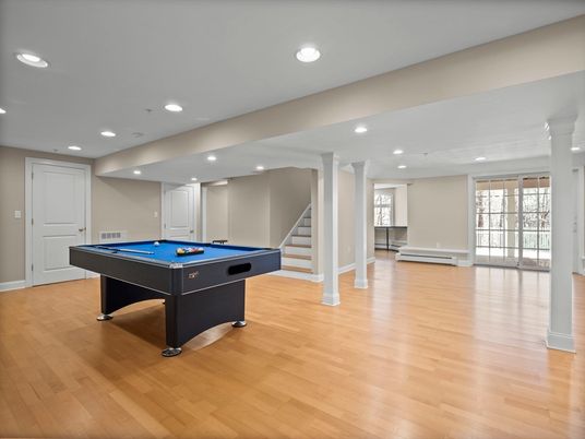 Billiard Table, Game Room, Interior, Recessed Lighting, Wood Texture Flooring