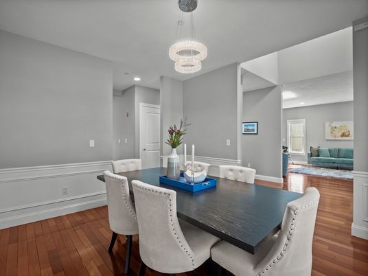 Chandelier, Dining room, Interior, Pendant Lights, Recessed Lighting, Wood Texture Flooring
