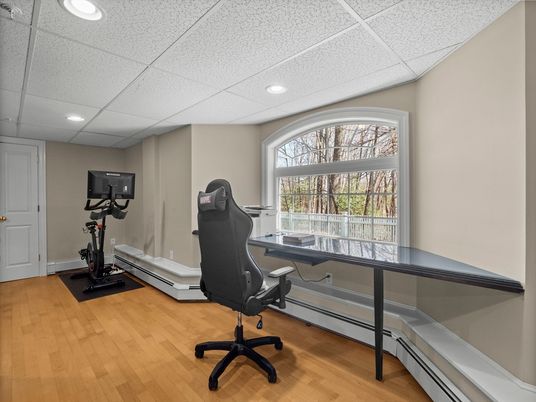 Fitness Equipment, Home Office, Interior, Recessed Lighting, Wood Texture Flooring