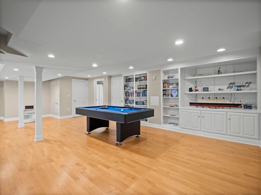 Billiard Table, Game Room, Interior, Recessed Lighting, Wood Texture Flooring