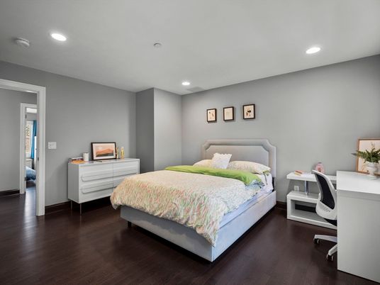 Bedroom, Home Office, Interior, Recessed Lighting, Wood Texture Flooring