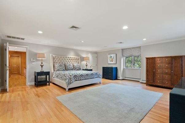 Bedroom, Interior, Recessed Lighting, Wood Texture Flooring