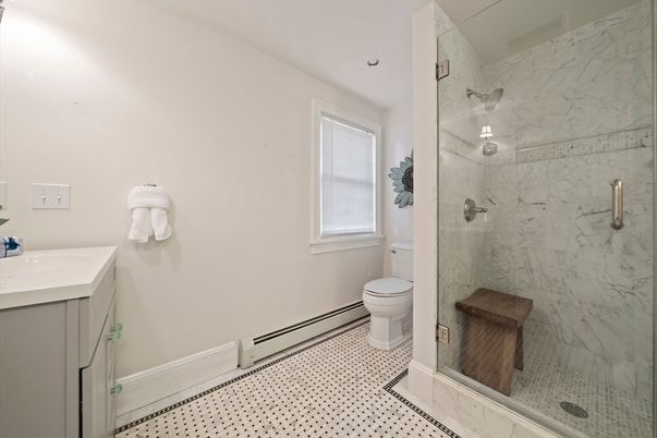 Bathroom, Glass Shower, Interior, Marble Walls, Recessed Lighting