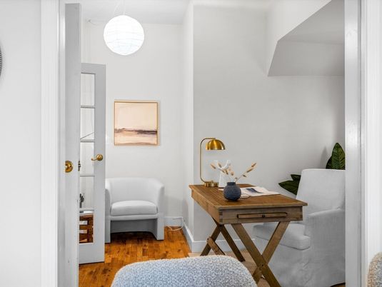 Home Office, Interior, Pendant Lights, Wood Texture Flooring