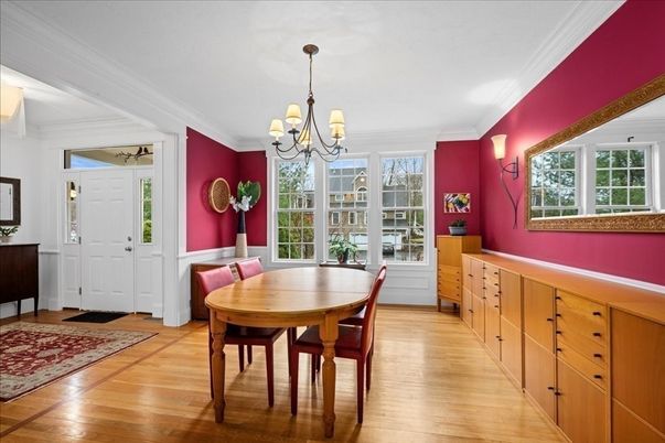 Chandelier, Dining room, Interior, Wood Texture Flooring