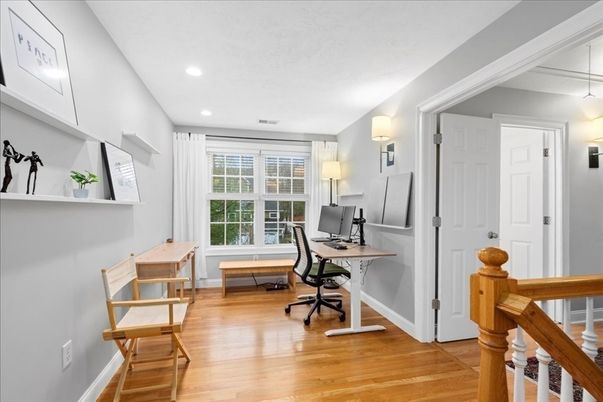 Home Office, Interior, Recessed Lighting, Wood Texture Flooring