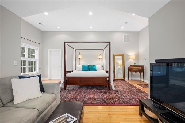Bedroom, Interior, Recessed Lighting, Wood Texture Flooring