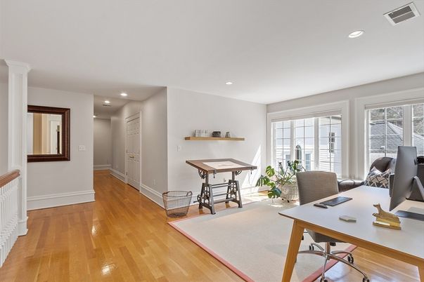 Home Office, Interior, Recessed Lighting, Wood Texture Flooring