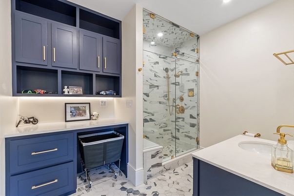 Bathroom, Glass Shower, Interior, Marble, Recessed Lighting