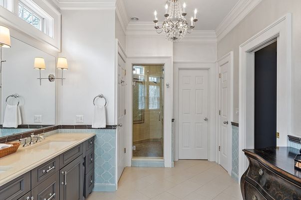 Bathroom, Chandelier, Glass Shower, Interior